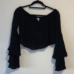 Tobi Black Cropped Off the Shoulder Top
